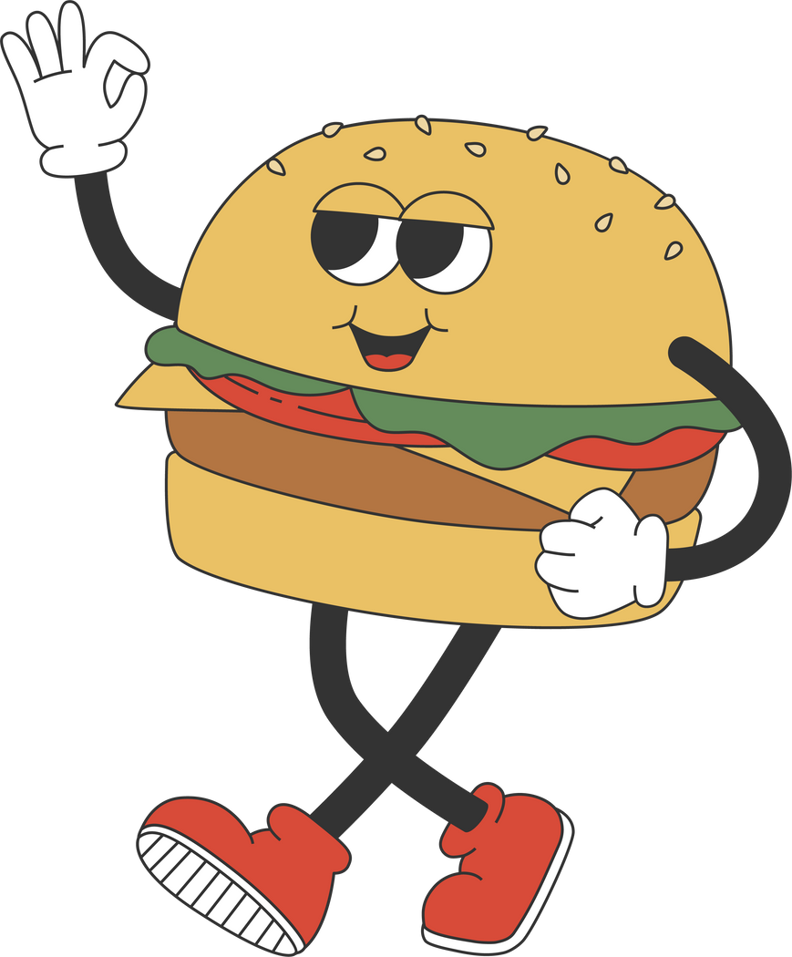 Cartoon burger character walking - 1